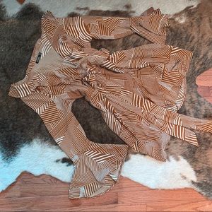 Brown Printed Wrap Ruffle Dress